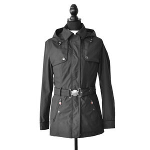 B5 NEW WELLENSTEYN Miami Black Self Belted Removable Hood Parka Jacket Size XS